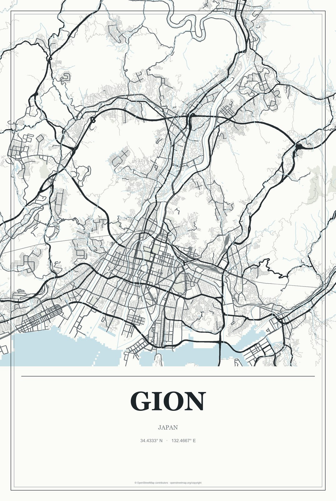 Gion, Japan City Map Aluminum Sign in Gallery Air style