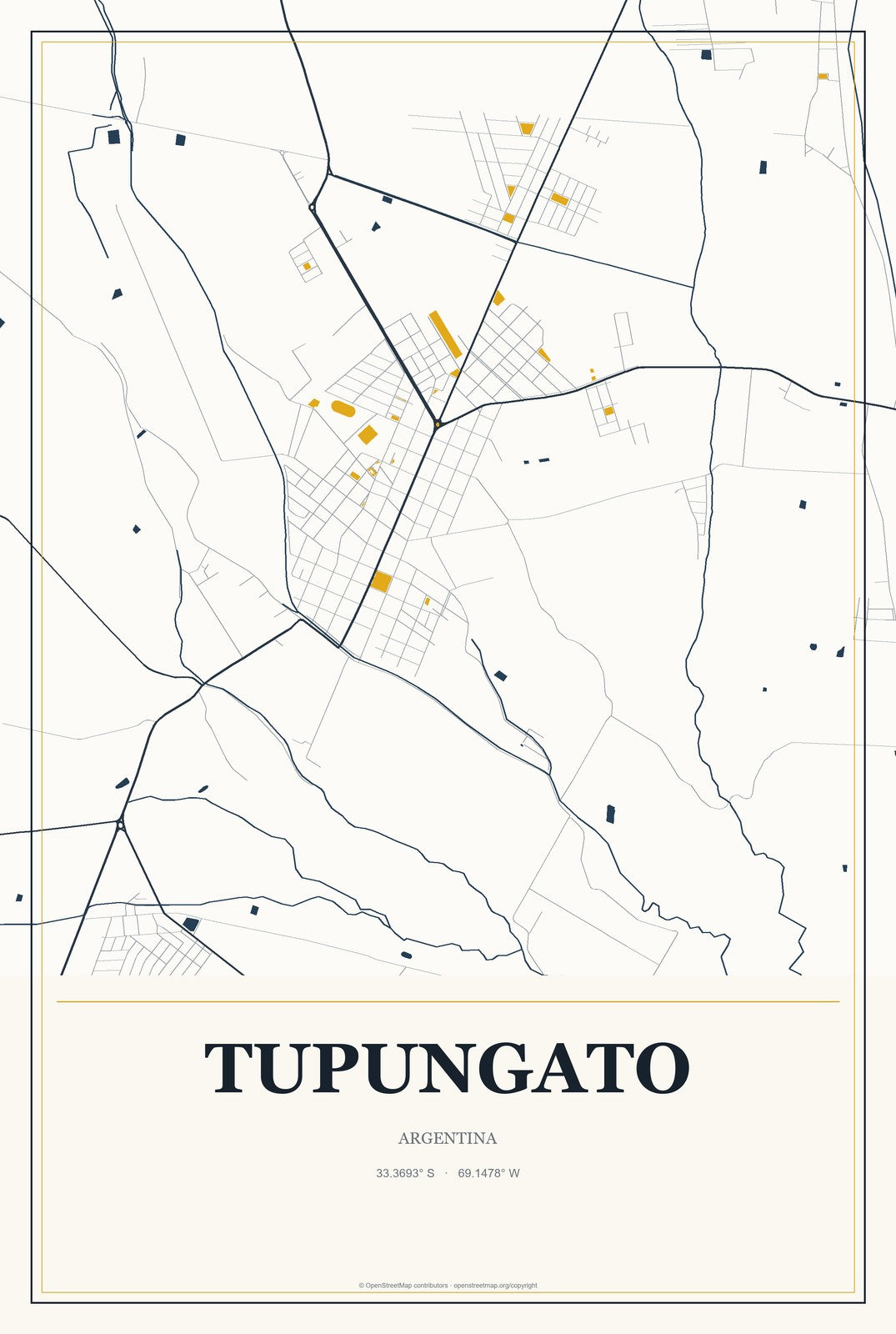 Tupungato, Argentina City Map Aluminum Sign in Citrine Modern style