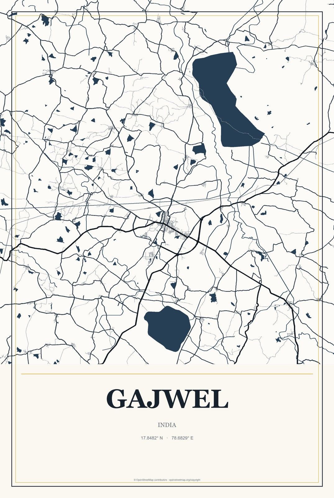 Gajwel, India City Map Aluminum Sign in Citrine Modern style