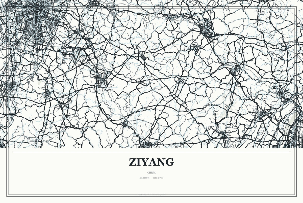 Ziyang, China City Map Aluminum Sign in Gallery Air style