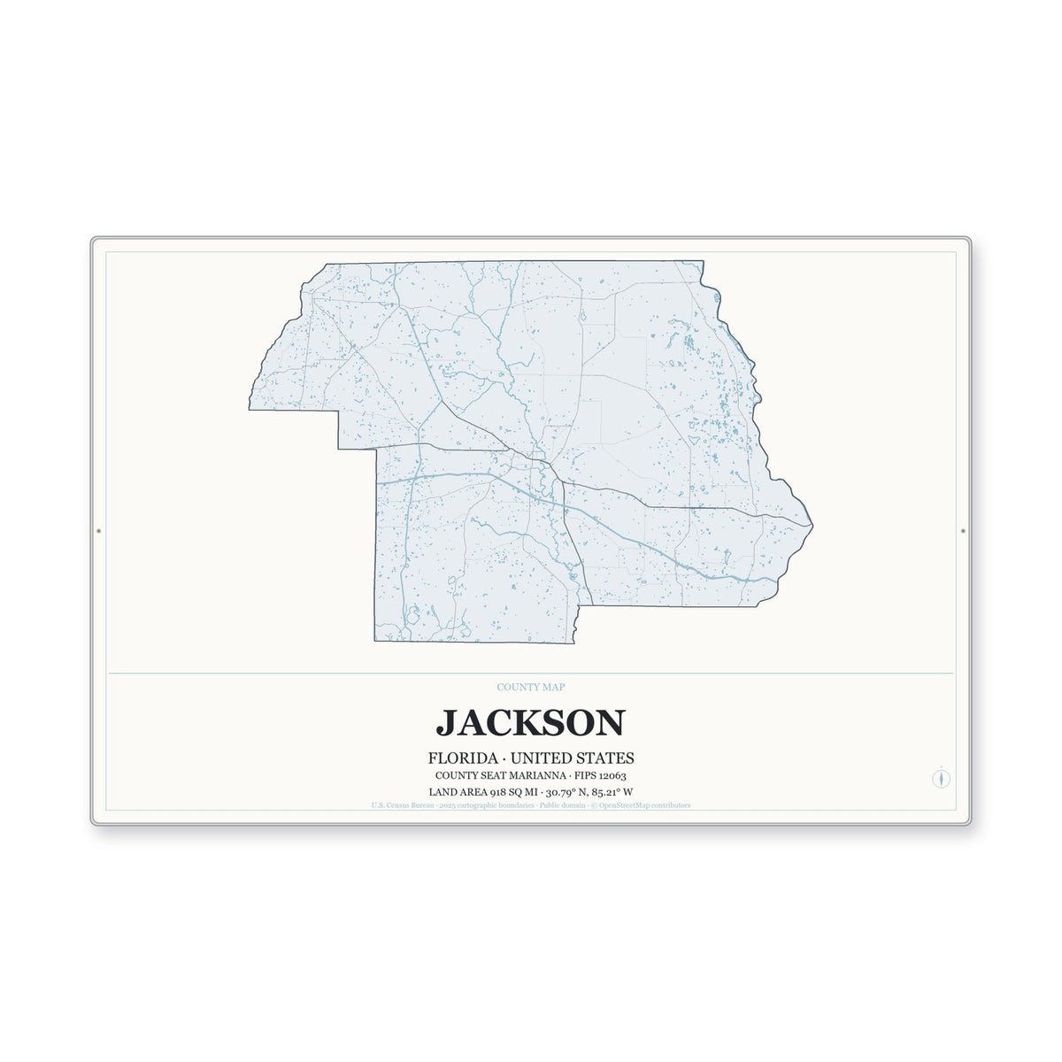Jackson County, Florida Map Aluminum Sign in Gallery Air style