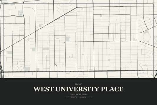 West University Place, Texas City Map Aluminum Sign in Museum Plaque style