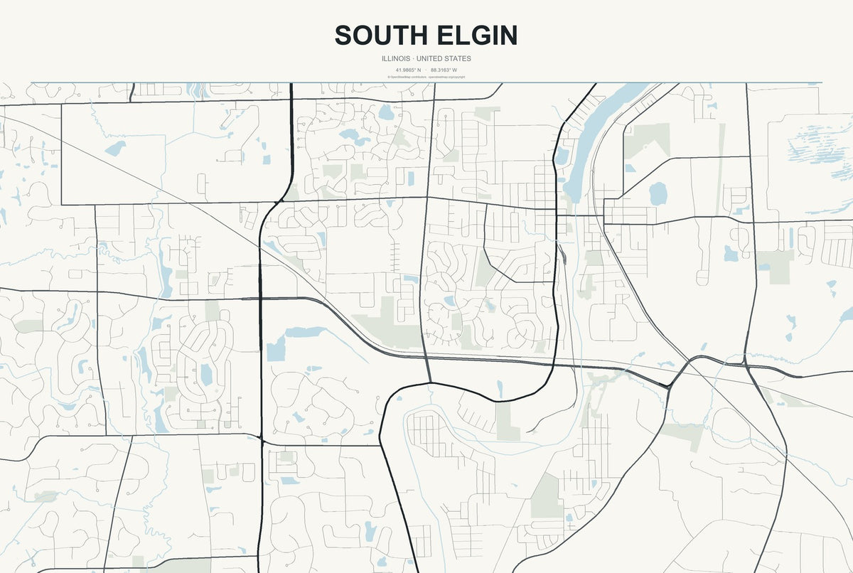 South Elgin, Illinois City Map Aluminum Sign in Headline Atlas style