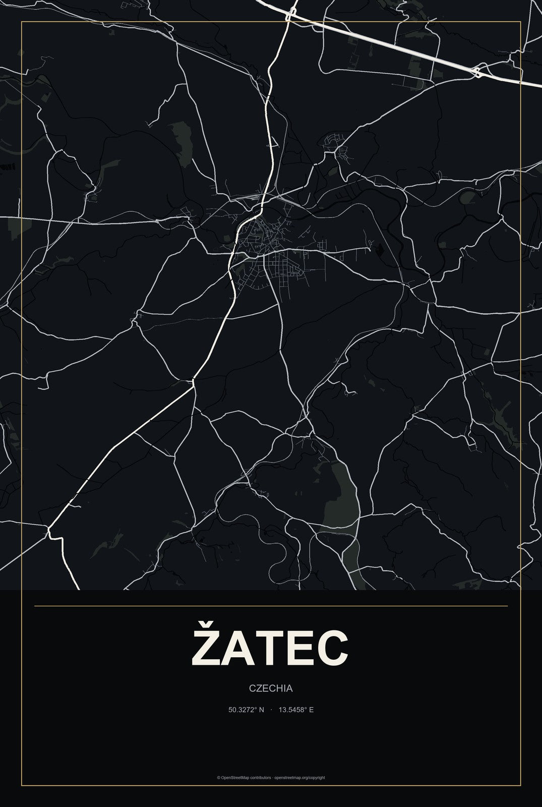 Žatec, Czechia City Map Aluminum Sign in Metropolitan Noir style