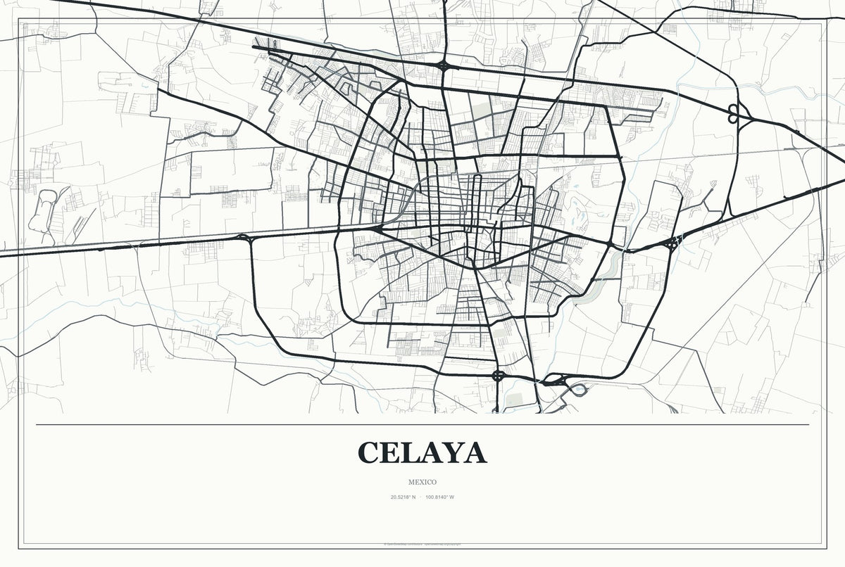 Celaya, Mexico City Map Aluminum Sign in Gallery Air style