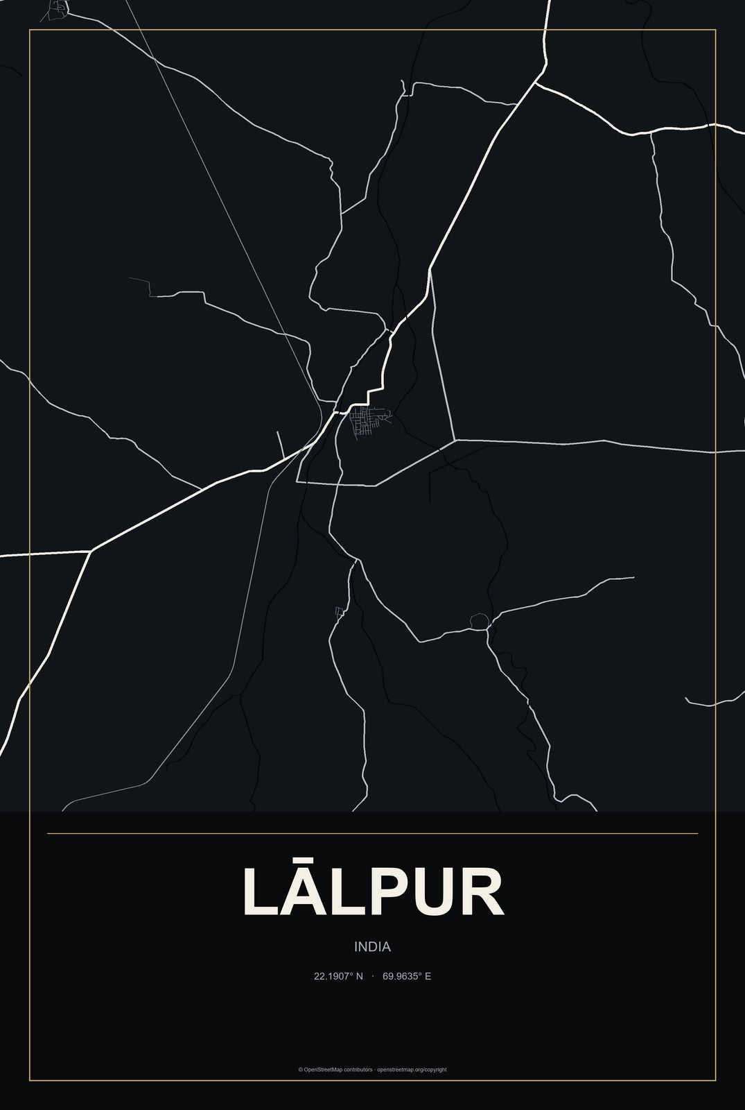 Lālpur, India City Map Aluminum Sign in Metropolitan Noir style
