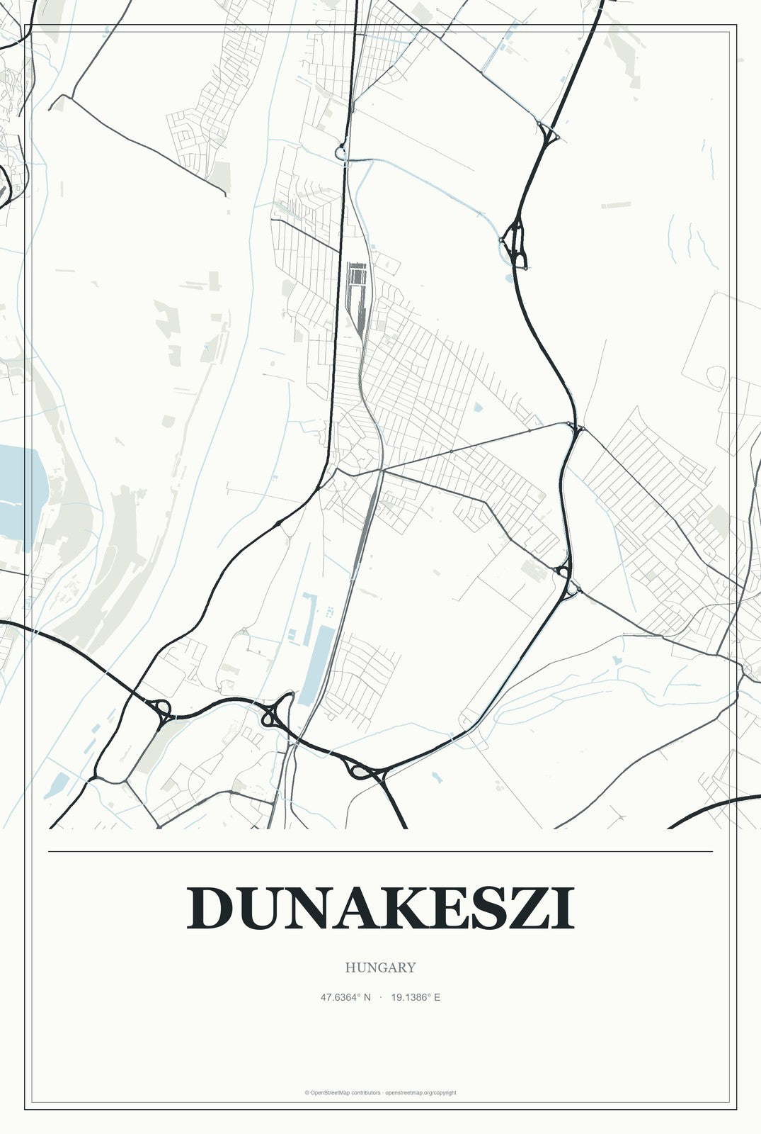 Dunakeszi, Hungary City Map Aluminum Sign in Gallery Air style