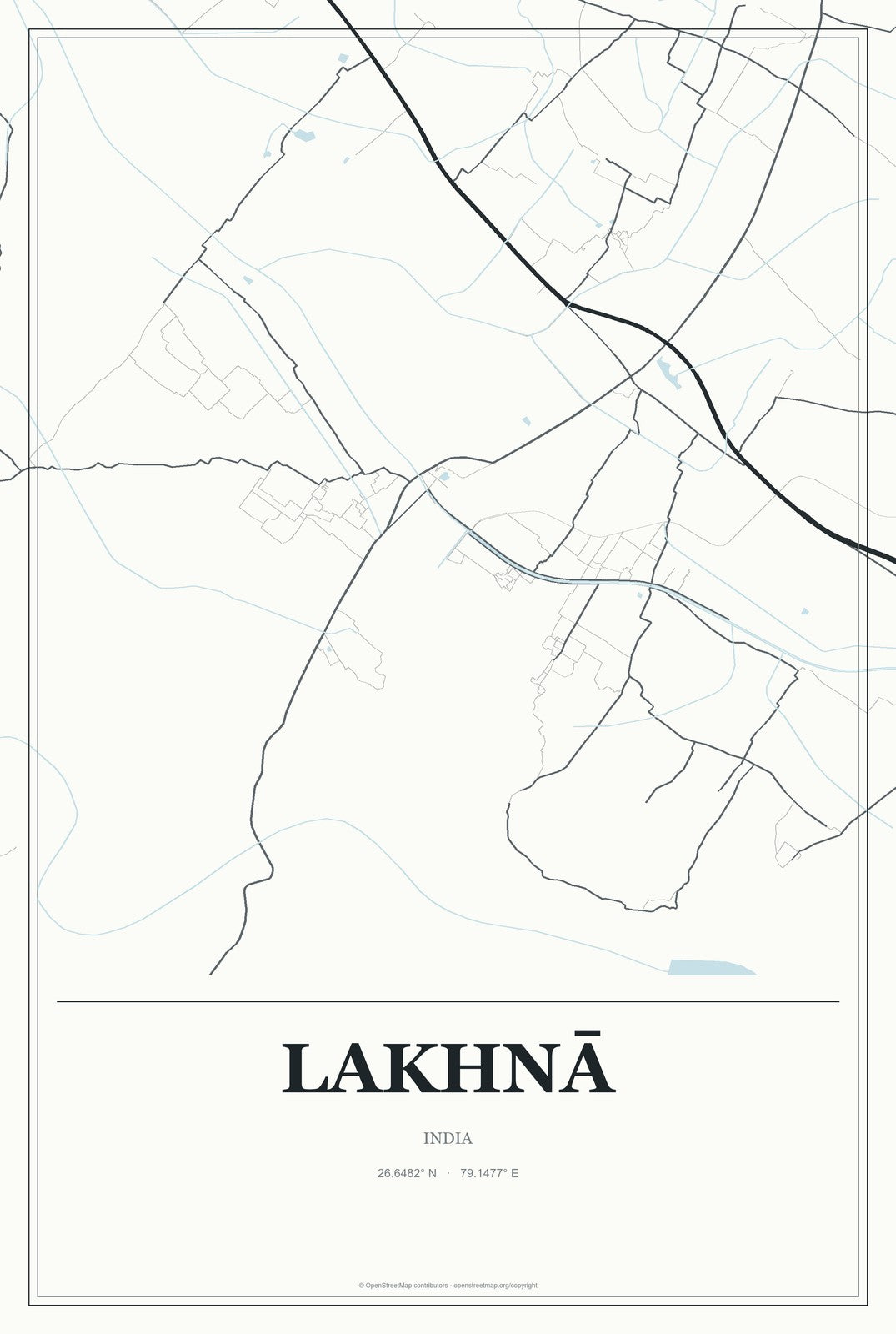 Lakhnā, India City Map Aluminum Sign in Gallery Air style