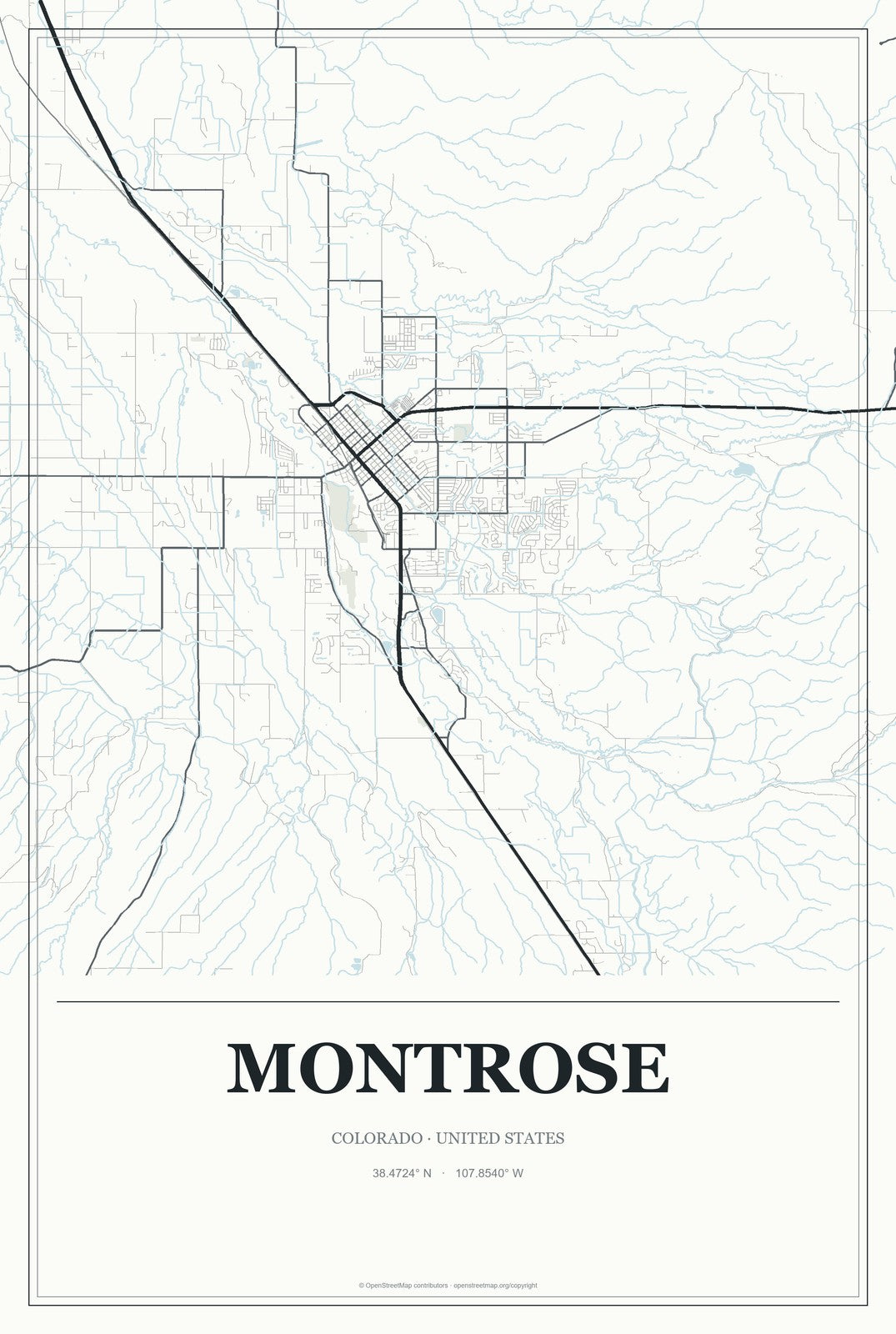 Montrose, Colorado City Map Aluminum Sign in Gallery Air style
