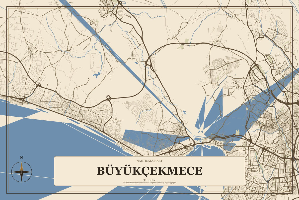 Büyükçekmece, Turkey City Map Aluminum Sign in Heritage Nautical style
