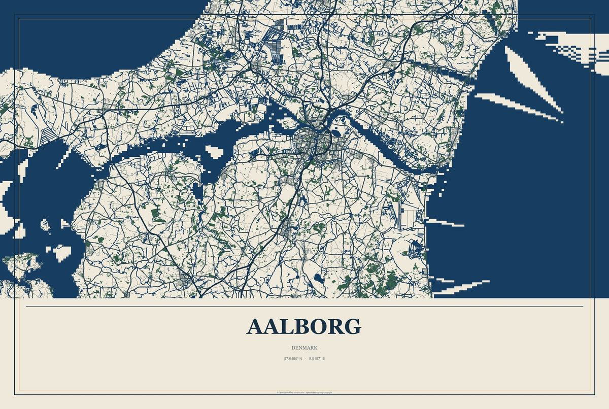 Aalborg, Denmark City Map Aluminum Sign in Coastal Cutout style