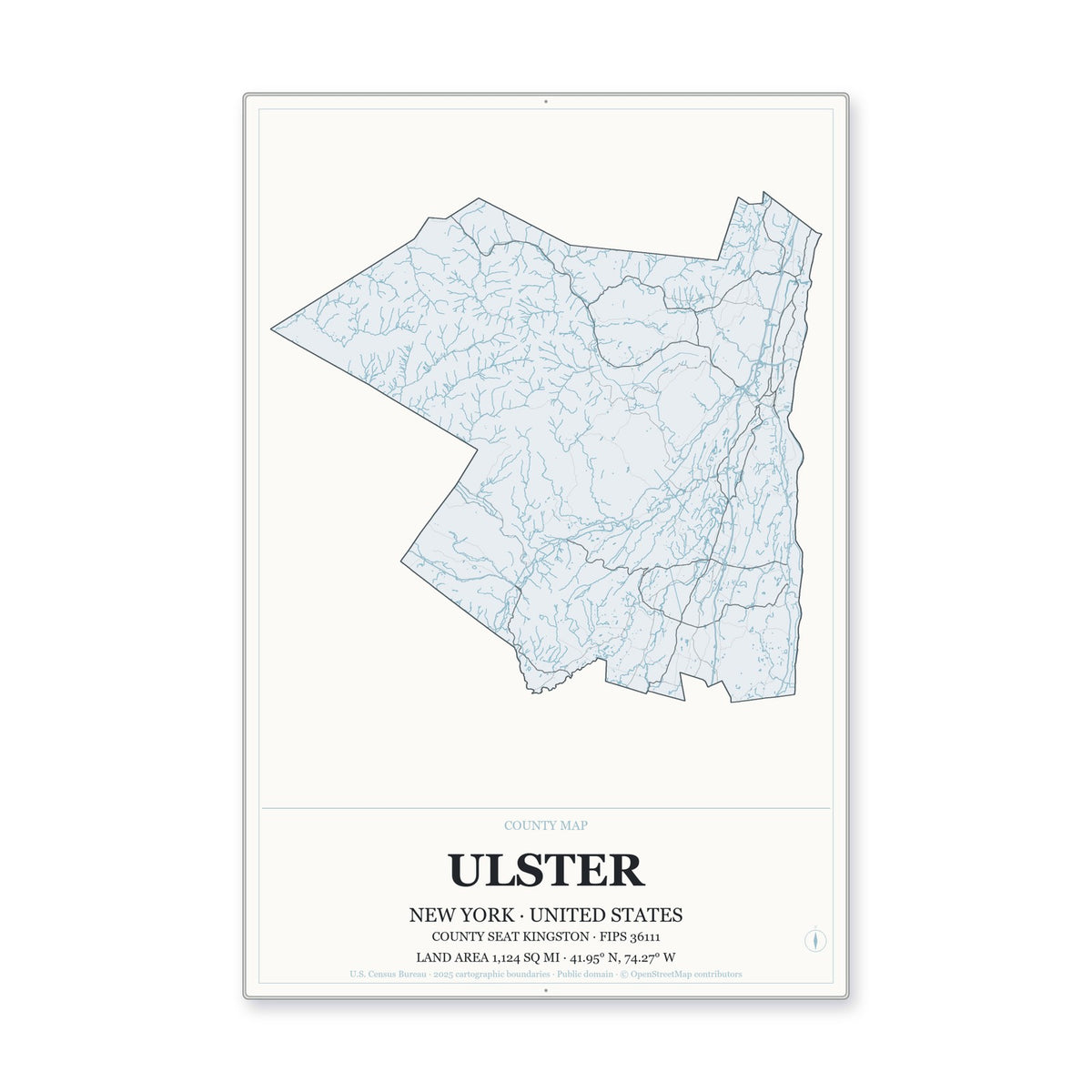 Ulster County, New York Map Aluminum Sign in Gallery Air style