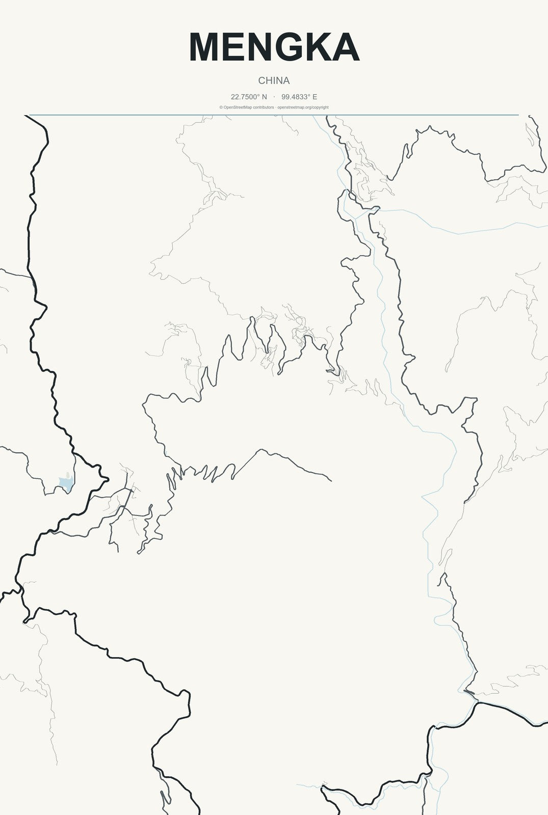 Mengka, China City Map Aluminum Sign in Headline Atlas style