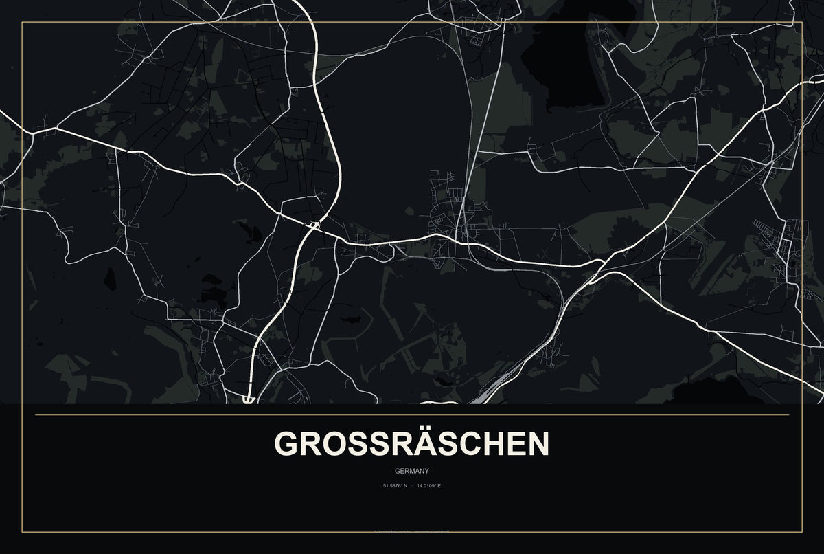 Großräschen, Germany City Map Aluminum Sign in Metropolitan Noir style