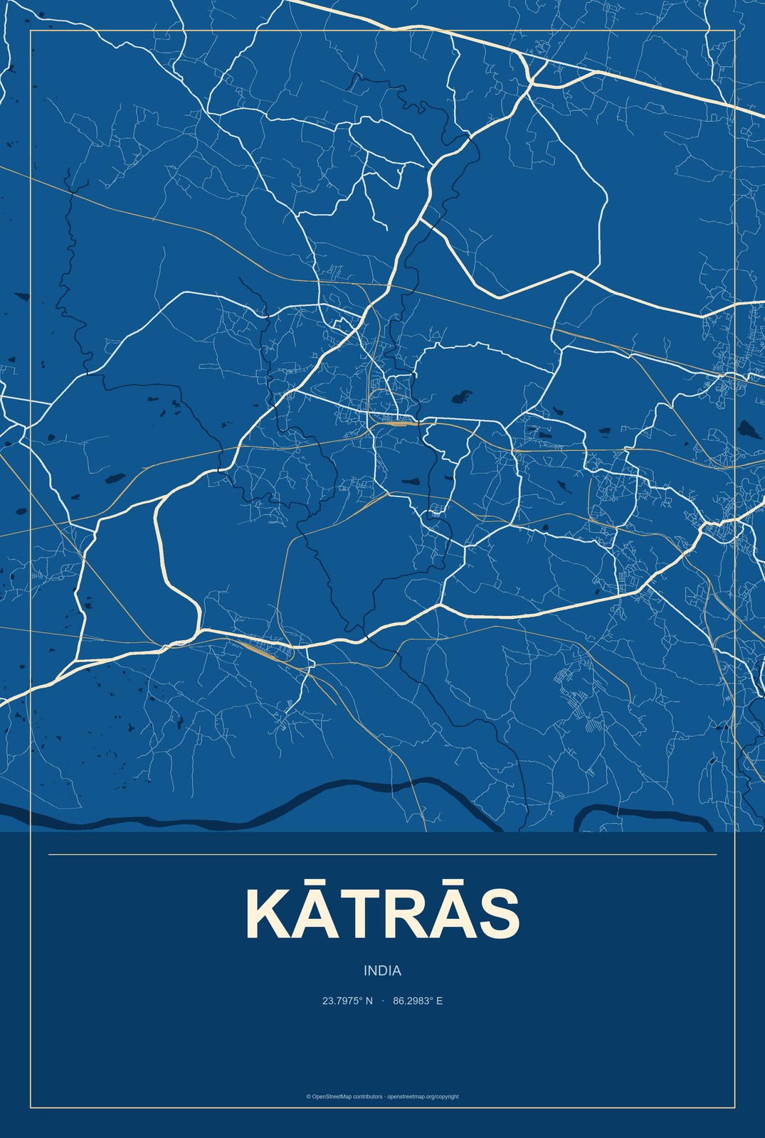 Kātrās, India City Map Aluminum Sign in Harbor Cobalt style