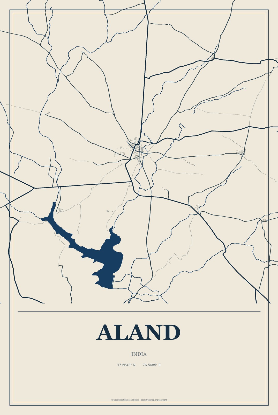 Aland, India City Map Aluminum Sign in Coastal Cutout style