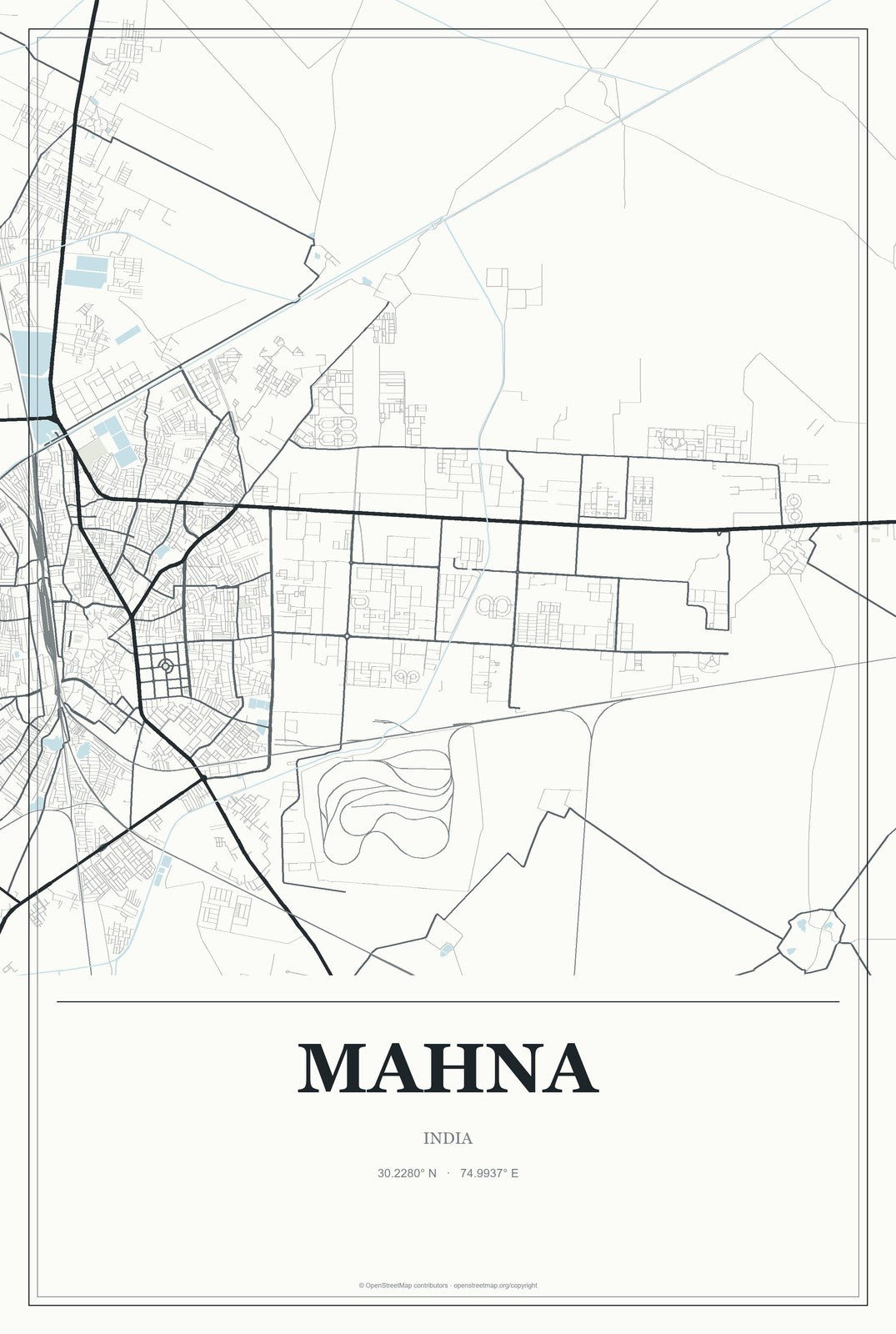 Mahna, India City Map Aluminum Sign in Gallery Air style
