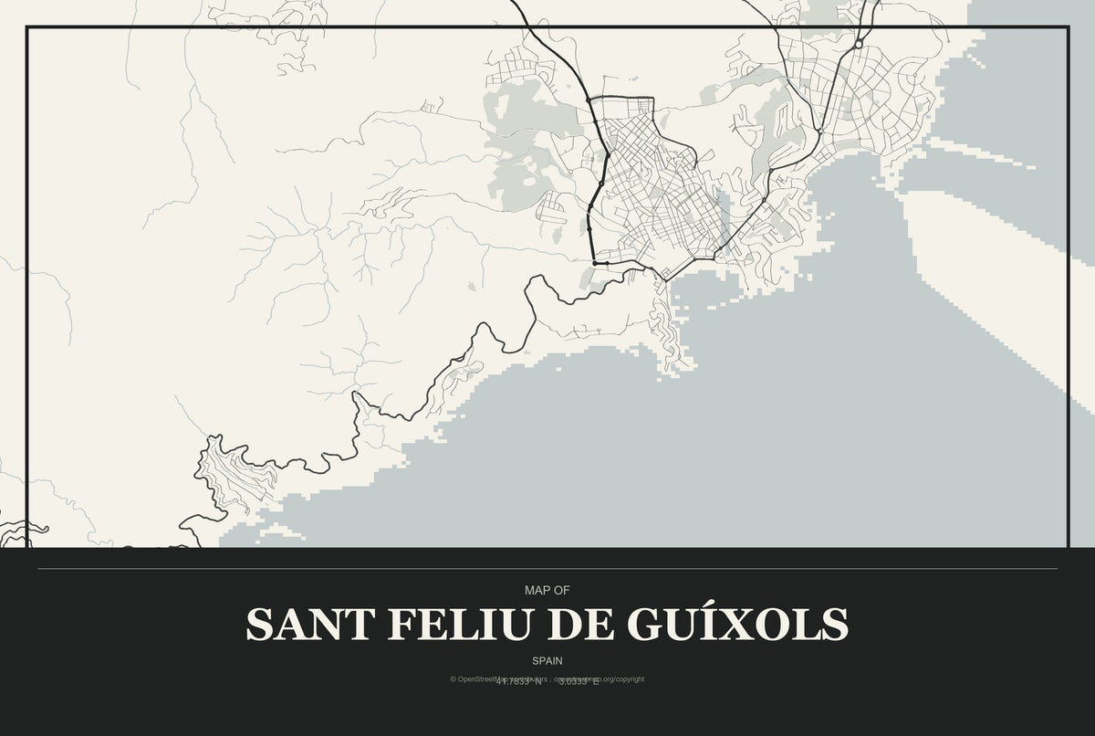 Sant Feliu de Guíxols, Spain City Map Aluminum Sign in Museum Plaque style