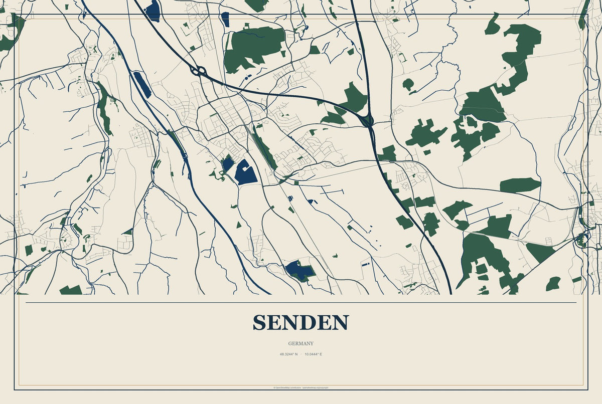 Senden, North Rhine-Westphalia, Germany City Map Aluminum Sign in Coastal Cutout style