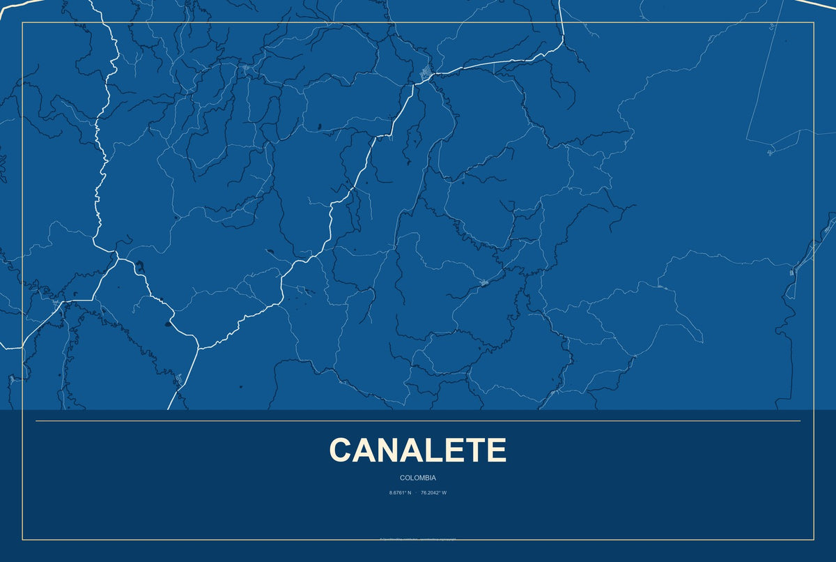 Canalete, Colombia City Map Aluminum Sign in Harbor Cobalt style