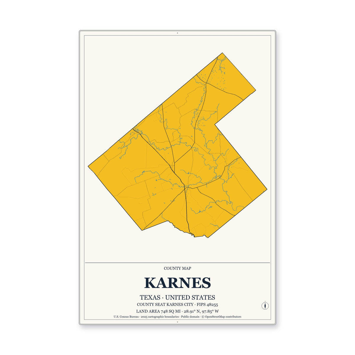 Karnes County, Texas Map Aluminum Sign in Citrine Modern style
