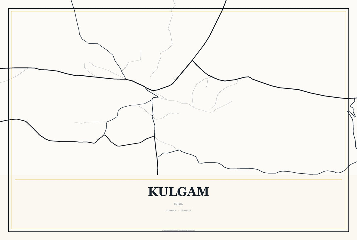 Kulgam, India City Map Aluminum Sign in Citrine Modern style