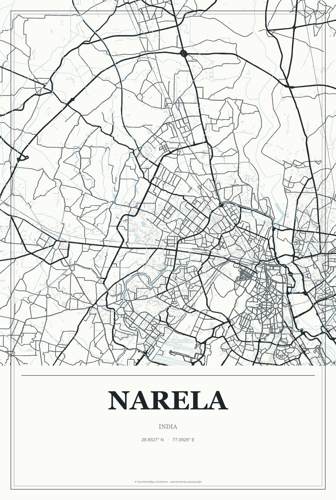 Narela, India City Map Aluminum Sign in Gallery Air style