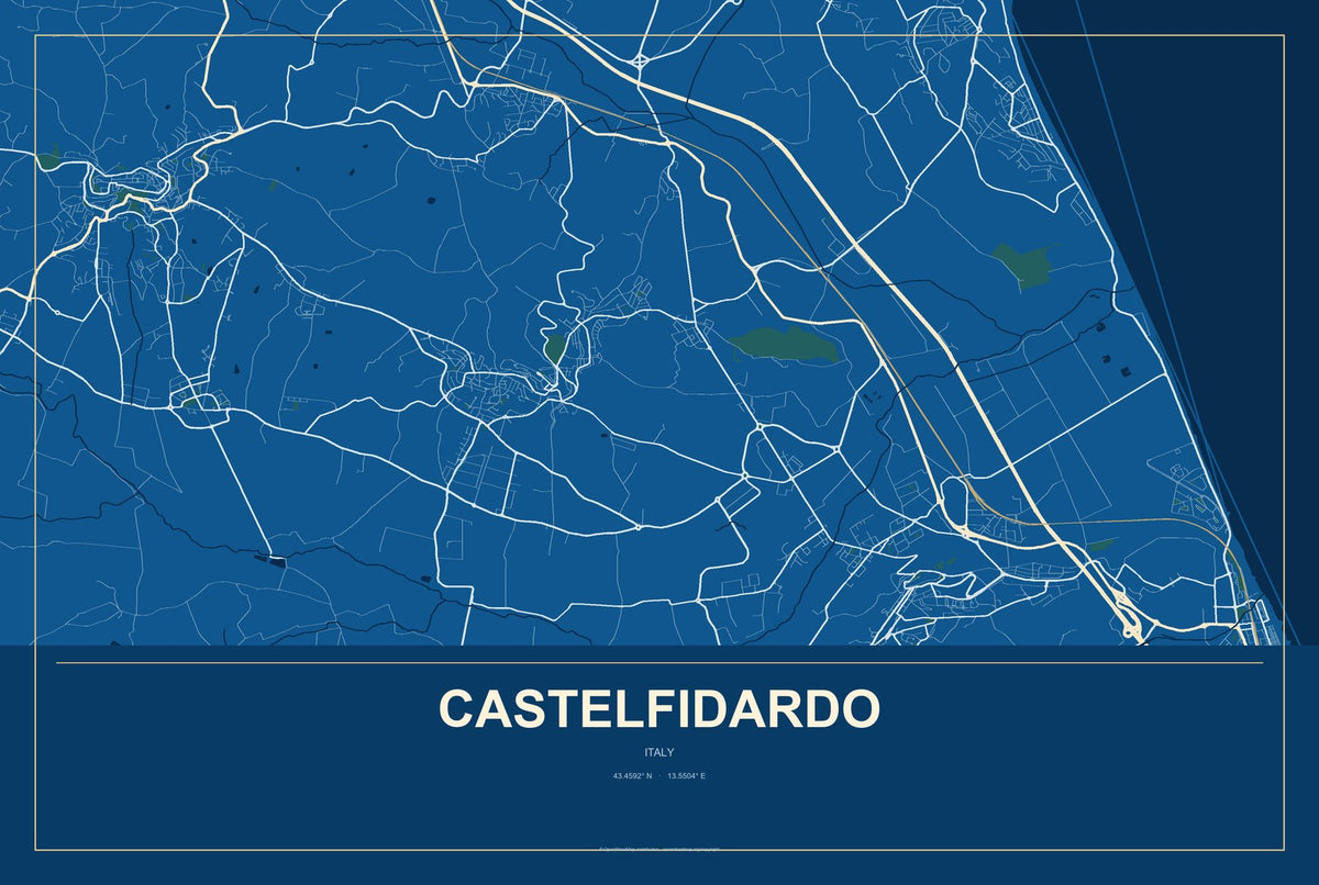 Castelfidardo, Italy City Map Aluminum Sign in Harbor Cobalt style