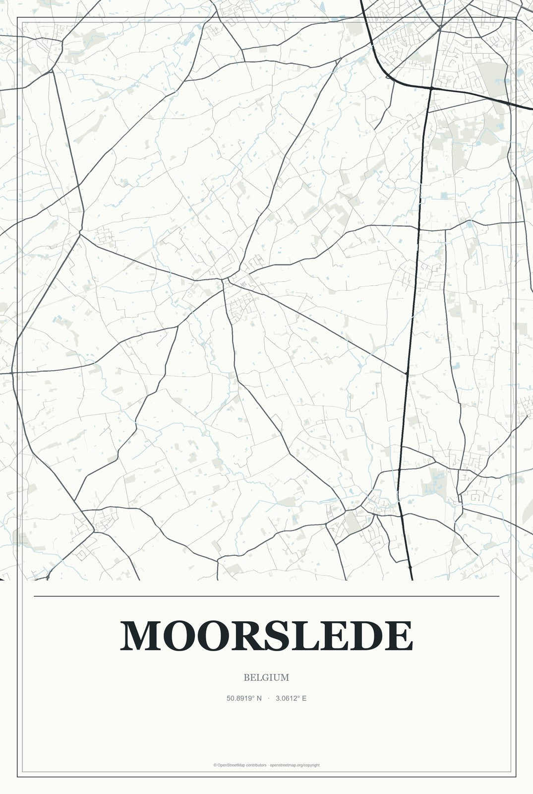 Moorslede, Belgium City Map Aluminum Sign in Gallery Air style