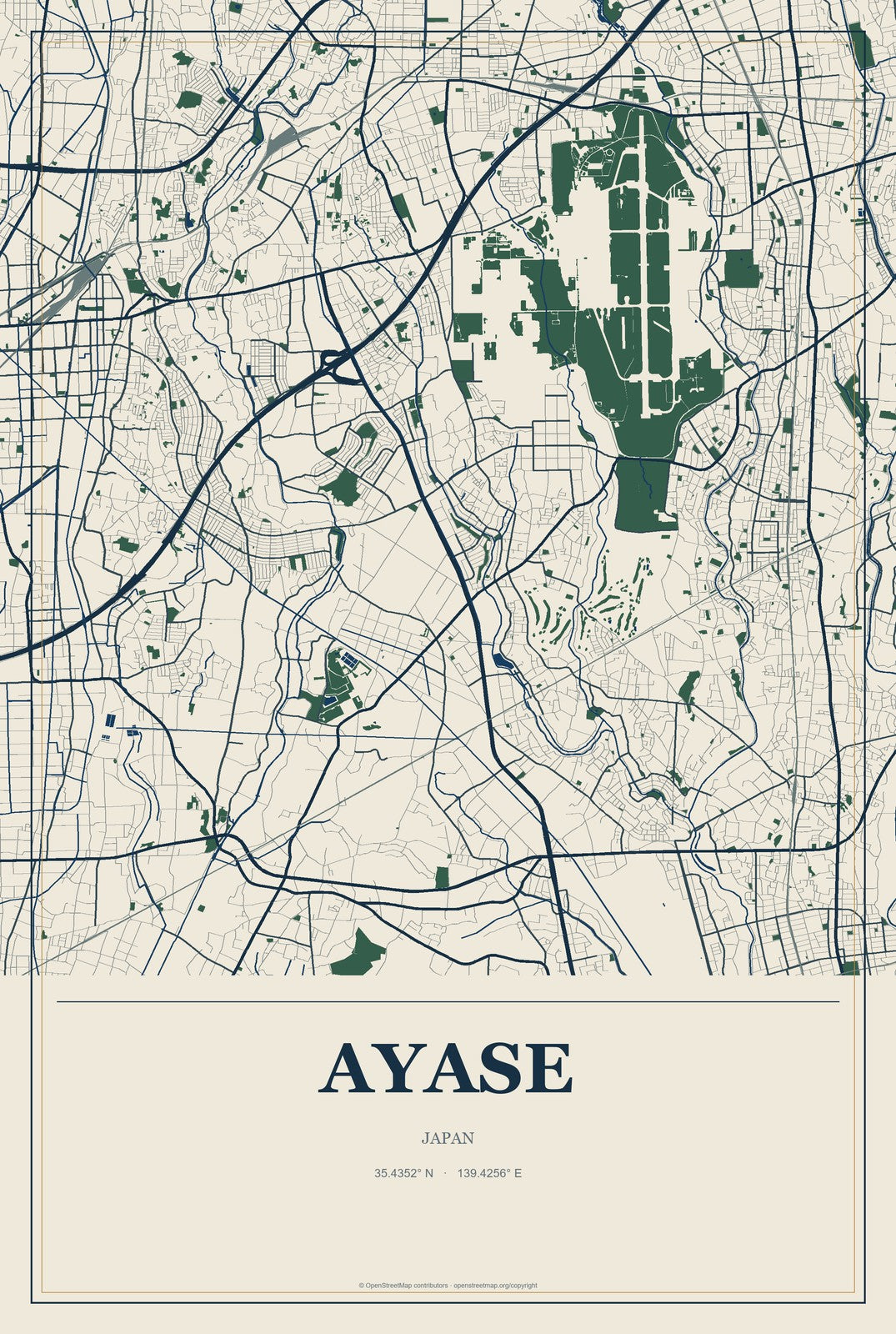 Ayase, Japan City Map Aluminum Sign in Coastal Cutout style