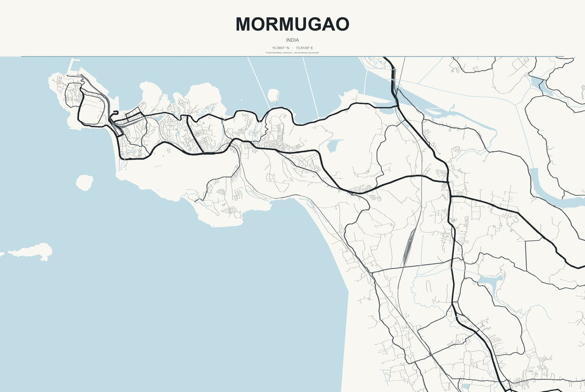 Mormugao, India City Map Aluminum Sign in Headline Atlas style