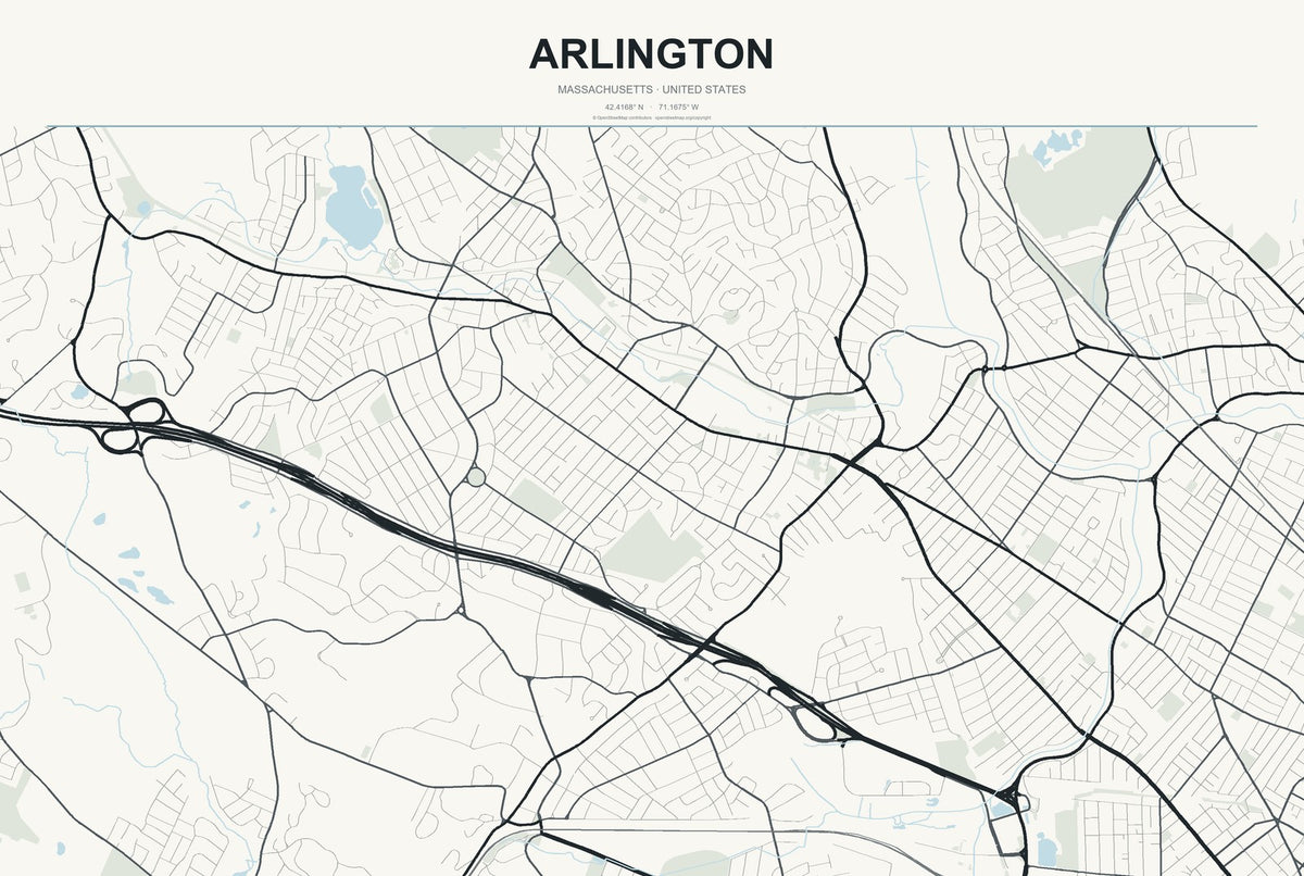 Arlington, Massachusetts City Map Aluminum Sign in Headline Atlas style
