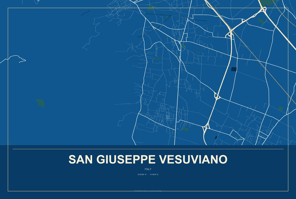San Giuseppe Vesuviano, Italy City Map Aluminum Sign in Harbor Cobalt style