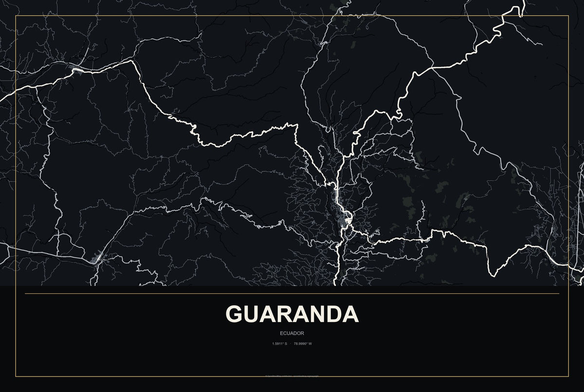 Guaranda, Ecuador City Map Aluminum Sign in Metropolitan Noir style