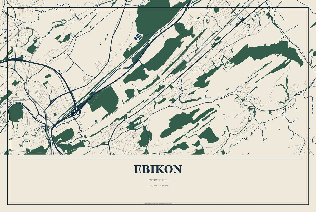 Ebikon, Switzerland City Map Aluminum Sign in Coastal Cutout style