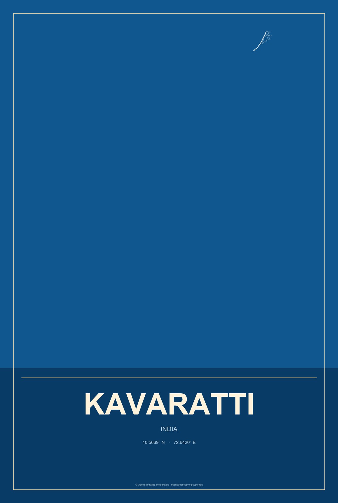 Kavaratti, India City Map Aluminum Sign in Harbor Cobalt style