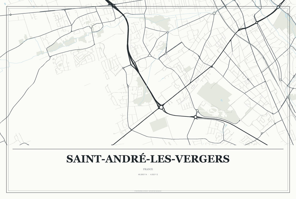 Saint-André-les-Vergers, France City Map Aluminum Sign in Gallery Air style