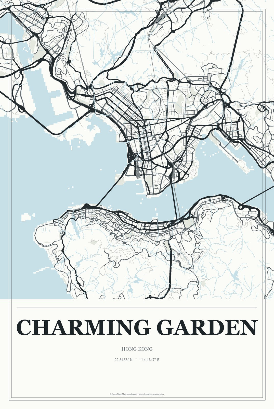 Charming Garden, Hong Kong City Map Aluminum Sign in Gallery Air style
