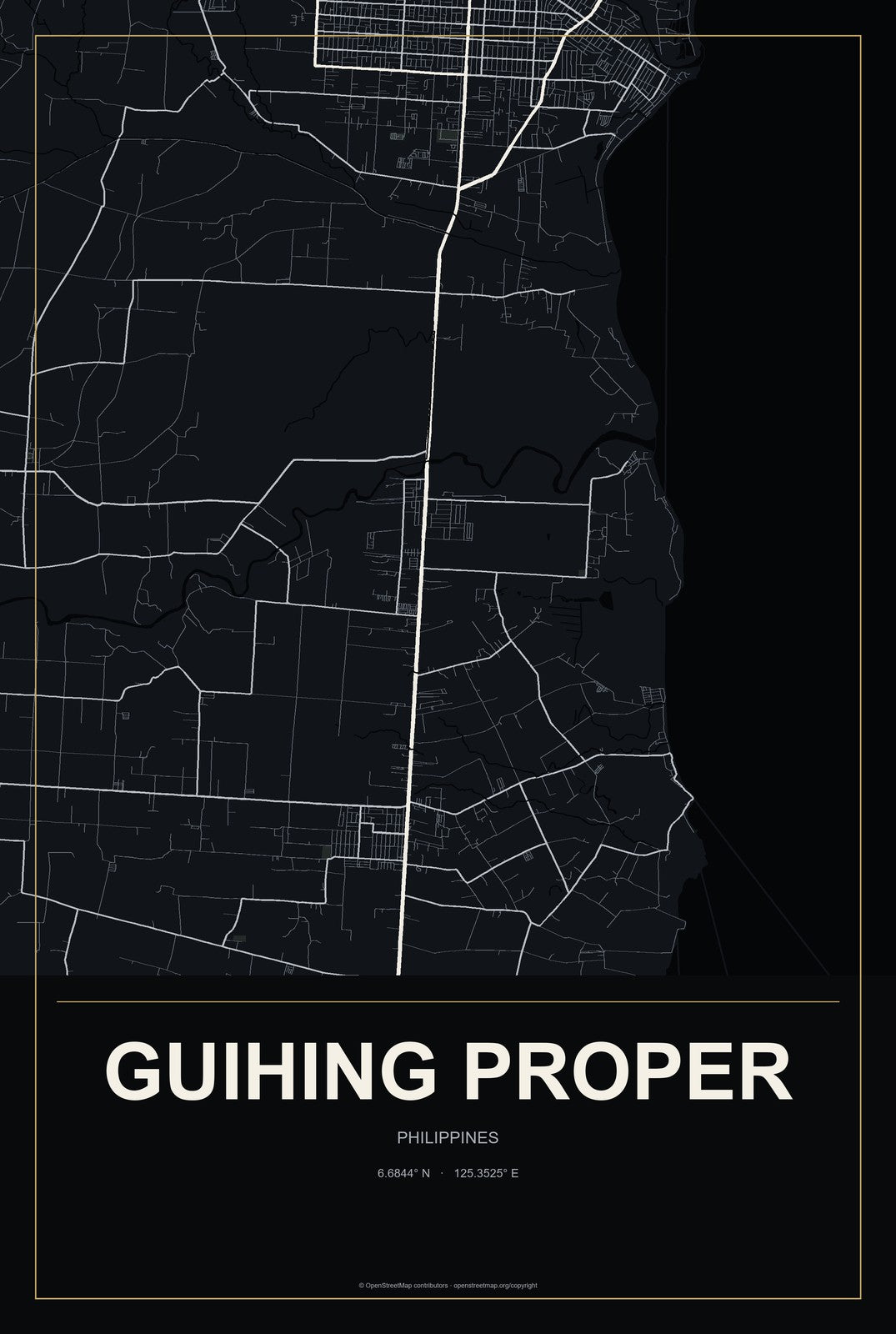 Guihing Proper, Philippines City Map Aluminum Sign in Metropolitan Noir style