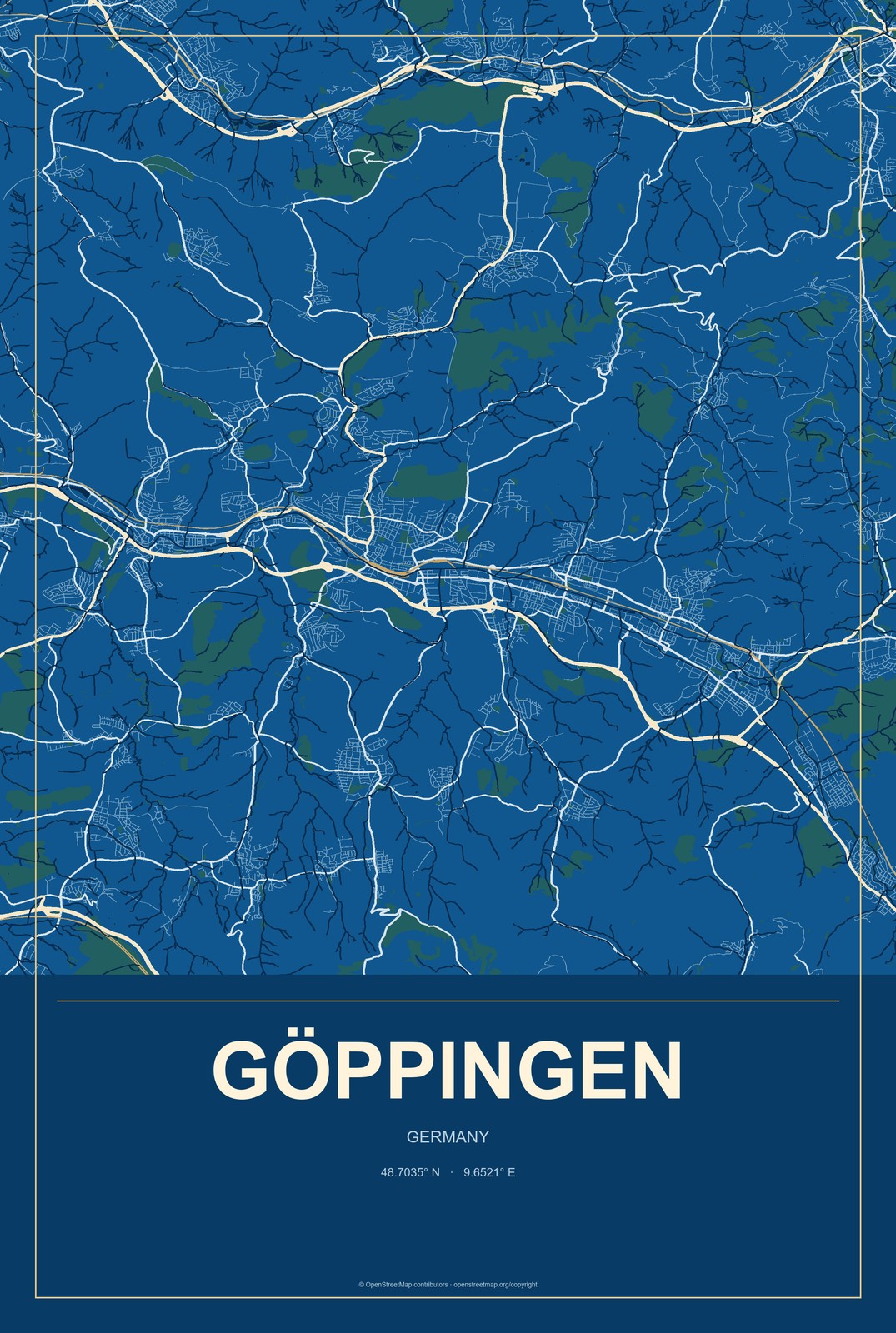 Göppingen, Germany City Map Aluminum Sign in Harbor Cobalt style