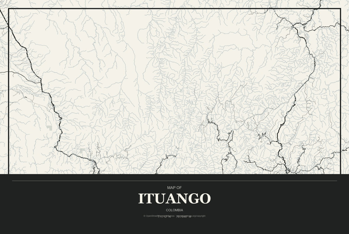 Ituango, Colombia City Map Aluminum Sign in Museum Plaque style