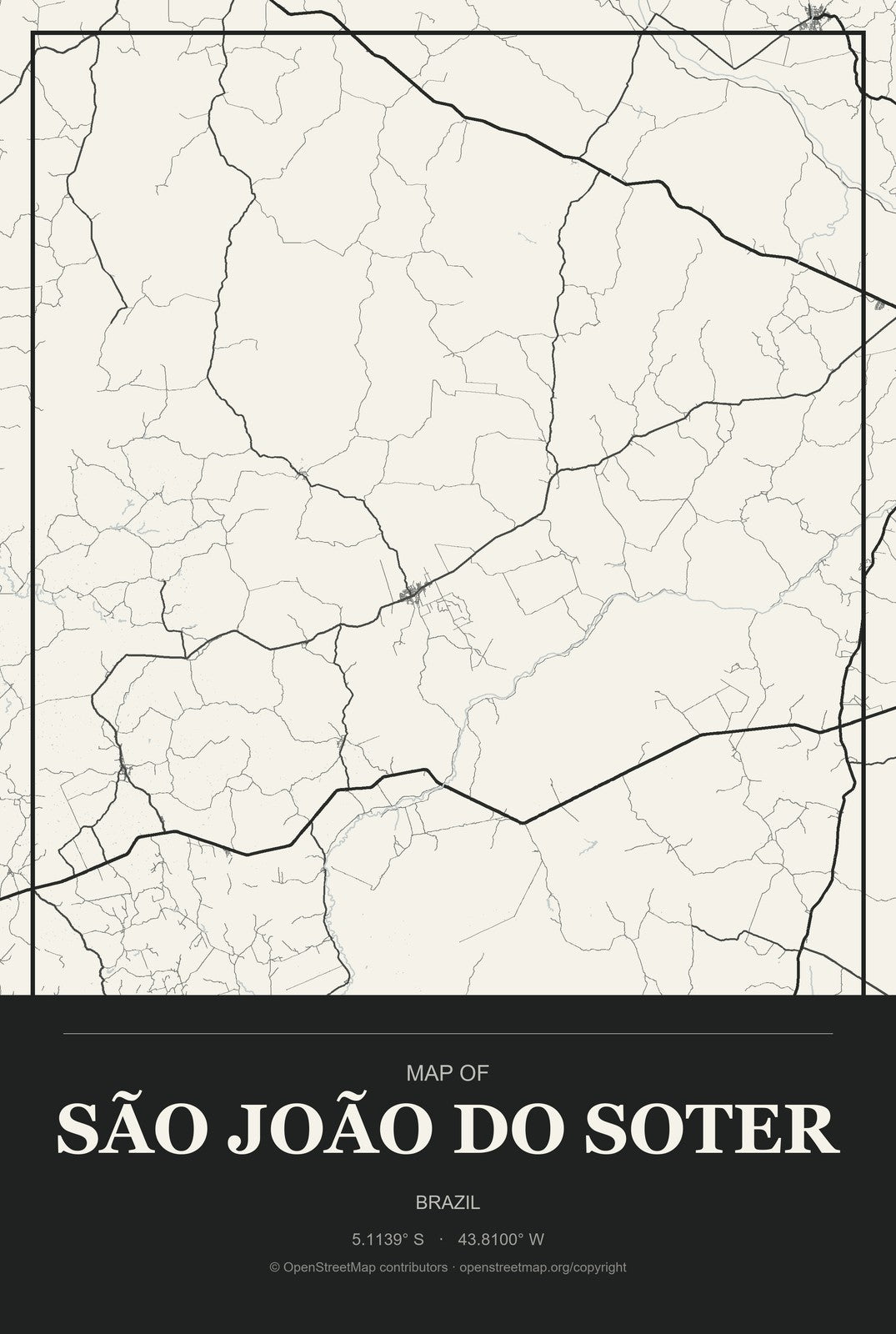 São João do Soter, Brazil City Map Aluminum Sign in Museum Plaque style