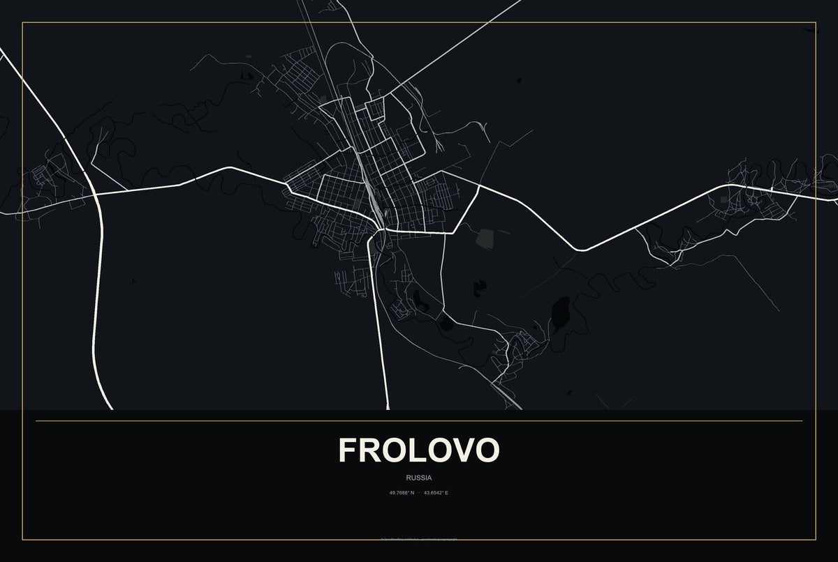 Frolovo, Russia City Map Aluminum Sign in Metropolitan Noir style