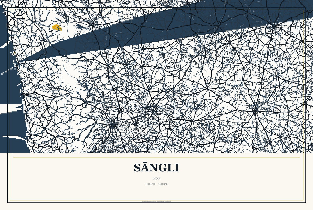 Sāngli, India City Map Aluminum Sign in Citrine Modern style