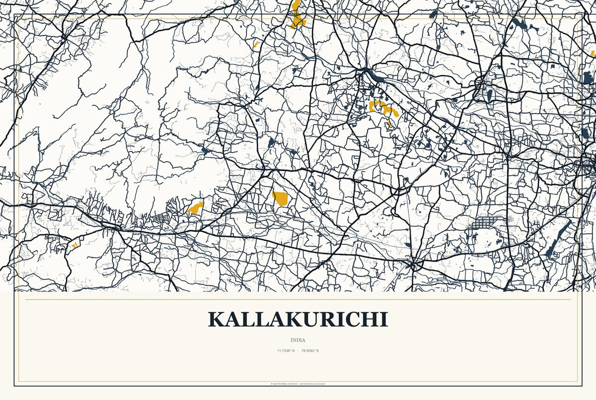 Kallakurichi, India City Map Aluminum Sign in Citrine Modern style