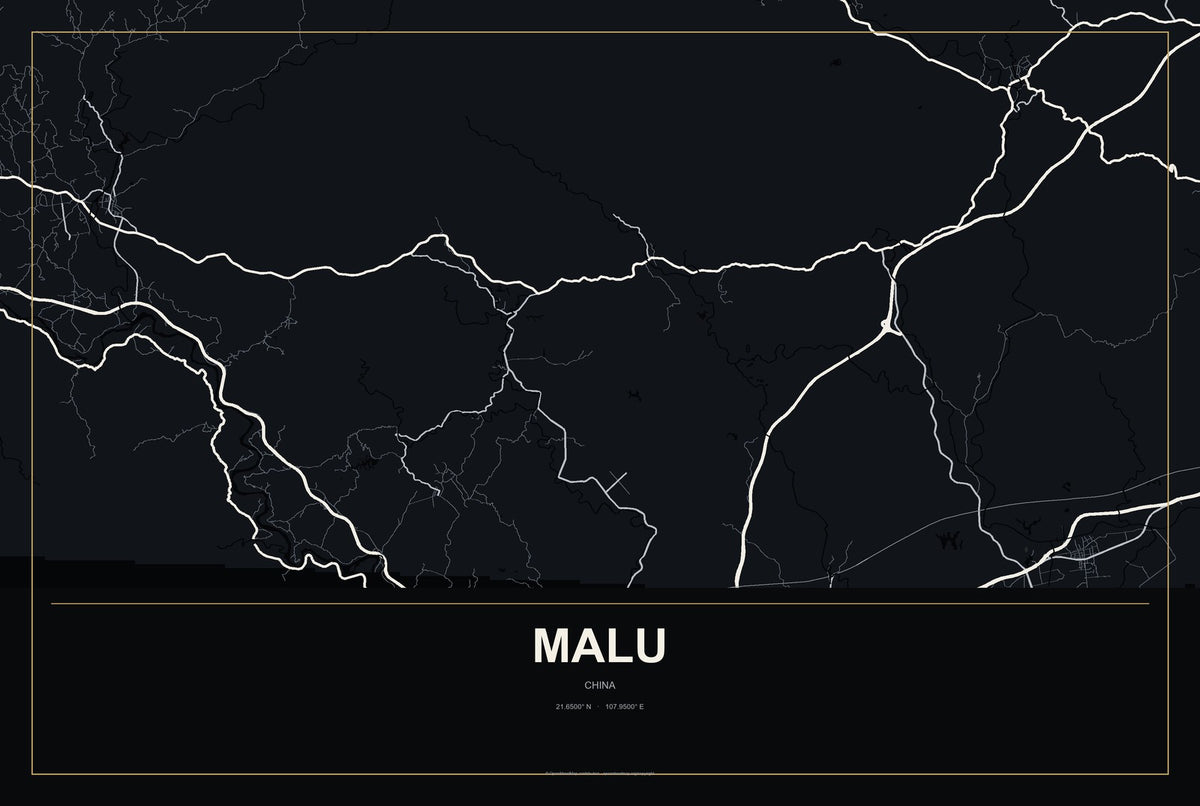 Malu, Guangxi, China City Map Aluminum Sign in Metropolitan Noir style