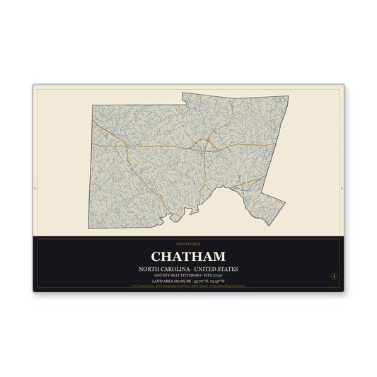 Chatham County, North Carolina Map Aluminum Sign in Museum Plaque style