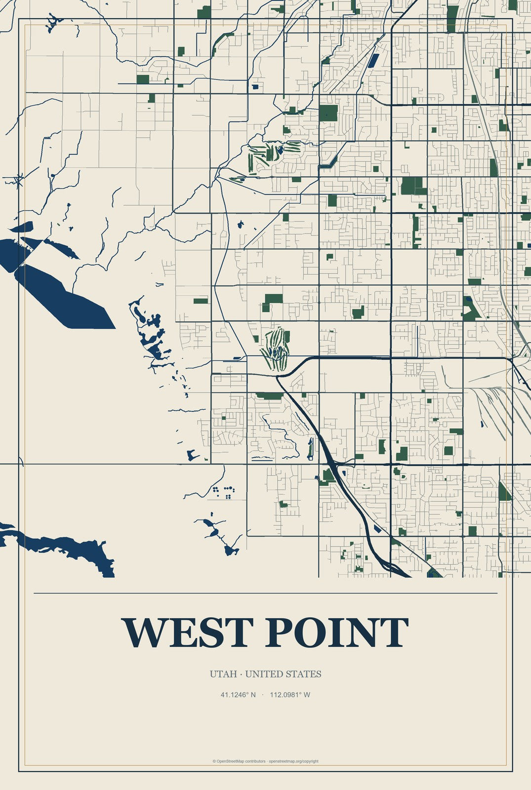 West Point, Utah City Map Aluminum Sign in Coastal Cutout style