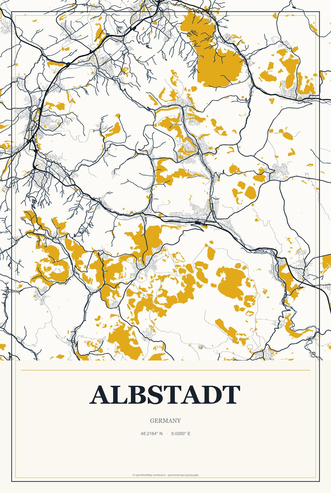 Albstadt, Germany City Map Aluminum Sign in Citrine Modern style