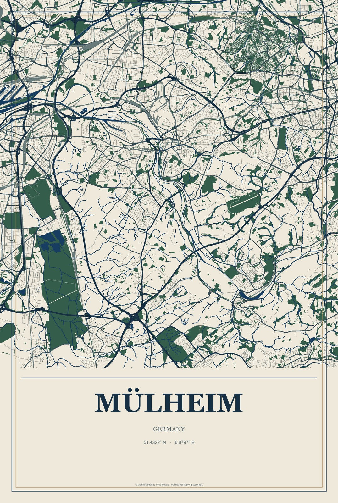 Mülheim, Germany City Map Aluminum Sign in Coastal Cutout style